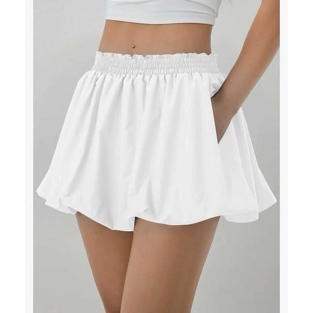 White Bubble Hem Skort 2X High Waist Elastic Mini NWOT - Picture 7 of 9